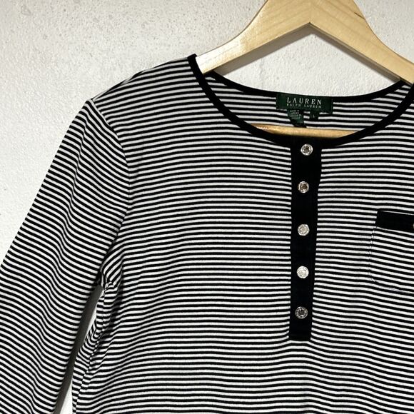 Lauren Ralph Lauren Nautical Womens Striped Shirt Top Large Black/White Stripe - Picture 3 of 16